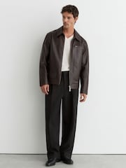 Reiss Brown Strader Leather Zip-Through Jacket - Image 4 of 8