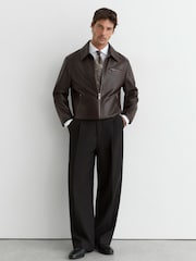 Reiss Brown Strader Leather Zip-Through Jacket - Image 6 of 8