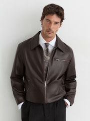 Reiss Brown Strader Leather Zip-Through Jacket - Image 7 of 8
