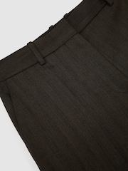 Reiss Chocolate Brown Dawson Wool-Blend Herringbone Wide-Leg Trousers - Image 10 of 10
