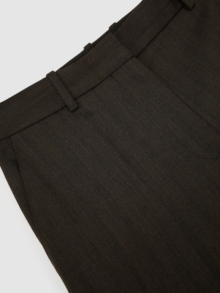 Reiss Chocolate Brown Dawson Wool-Blend Herringbone Wide-Leg Trousers - Image 10 of 10 Reiss Chocolate Brown Dawson Wool-Blend Herringbone Wide-Leg Trousers - Image 10 of 10