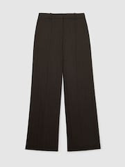 Reiss Chocolate Brown Dawson Wool-Blend Herringbone Wide-Leg Trousers - Image 2 of 10