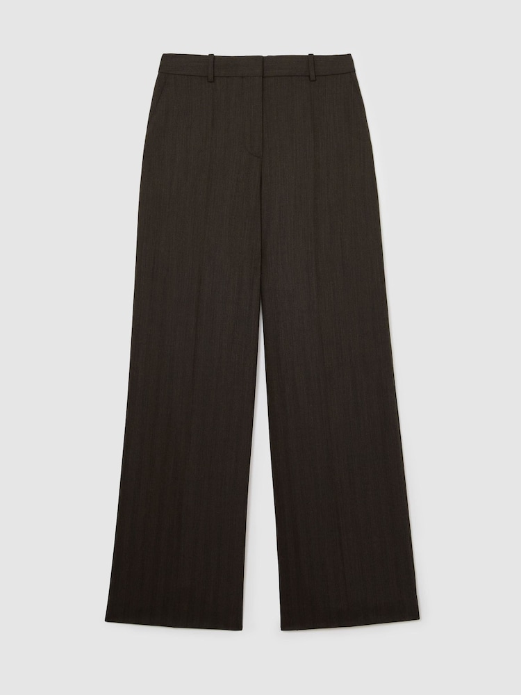 Reiss Chocolate Brown Dawson Wool-Blend Herringbone Wide-Leg Trousers - Image 2 of 10 Reiss Chocolate Brown Dawson Wool-Blend Herringbone Wide-Leg Trousers - Image 2 of 10