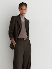 Reiss Chocolate Brown Dawson Wool-Blend Herringbone Wide-Leg Trousers - Image 5 of 10