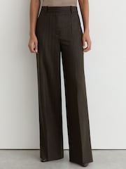 Reiss Chocolate Brown Dawson Wool-Blend Herringbone Wide-Leg Trousers - Image 6 of 10