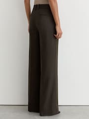 Reiss Chocolate Brown Dawson Wool-Blend Herringbone Wide-Leg Trousers - Image 8 of 10