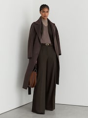 Reiss Chocolate Brown Dawson Wool-Blend Herringbone Wide-Leg Trousers - Image 9 of 10