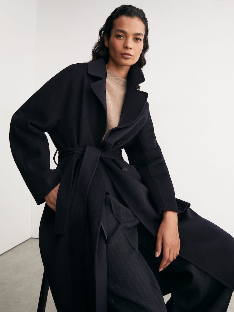 Reiss Navy Marina Wool-Blend Blindseam Double-Breasted Coat - Image 1 of 8 Reiss Navy Marina Wool-Blend Blindseam Double-Breasted Coat - Image 1 of 8