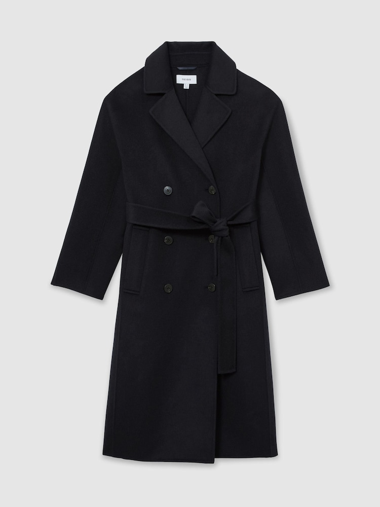 Reiss Navy Marina Wool-Blend Blindseam Double-Breasted Coat - Image 2 of 8 Reiss Navy Marina Wool-Blend Blindseam Double-Breasted Coat - Image 2 of 8