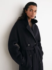 Reiss Navy Marina Wool-Blend Blindseam Double-Breasted Coat - Image 4 of 8