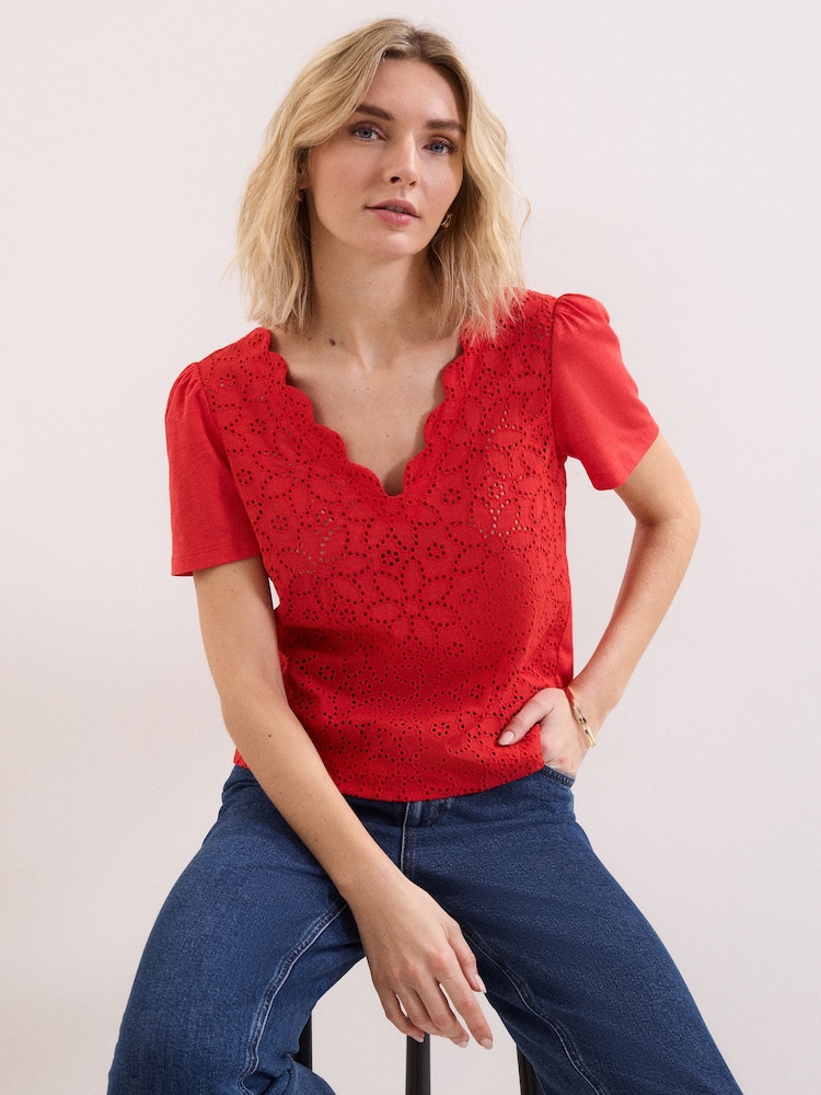 Phase Eight Red Freya Scallop T-Shirt - Image 1 of 7