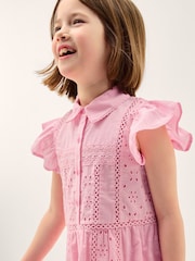 Monsoon Pink Flutter Sleeve Broderie Tiered Dress - Image 2 of 5