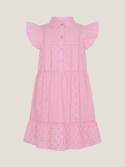 Monsoon Pink Flutter Sleeve Broderie Tiered Dress - Image 3 of 5