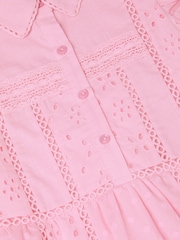 Monsoon Pink Flutter Sleeve Broderie Tiered Dress - Image 5 of 5