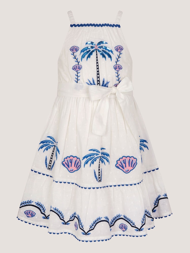 Monsoon Cream Shell & Palm Embellished Dress - Image 2 of 4 Monsoon Cream Shell & Palm Embellished Dress - Image 2 of 4
