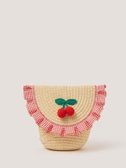 Monsoon Cherry Gingham Straw Bag - Image 1 of 4