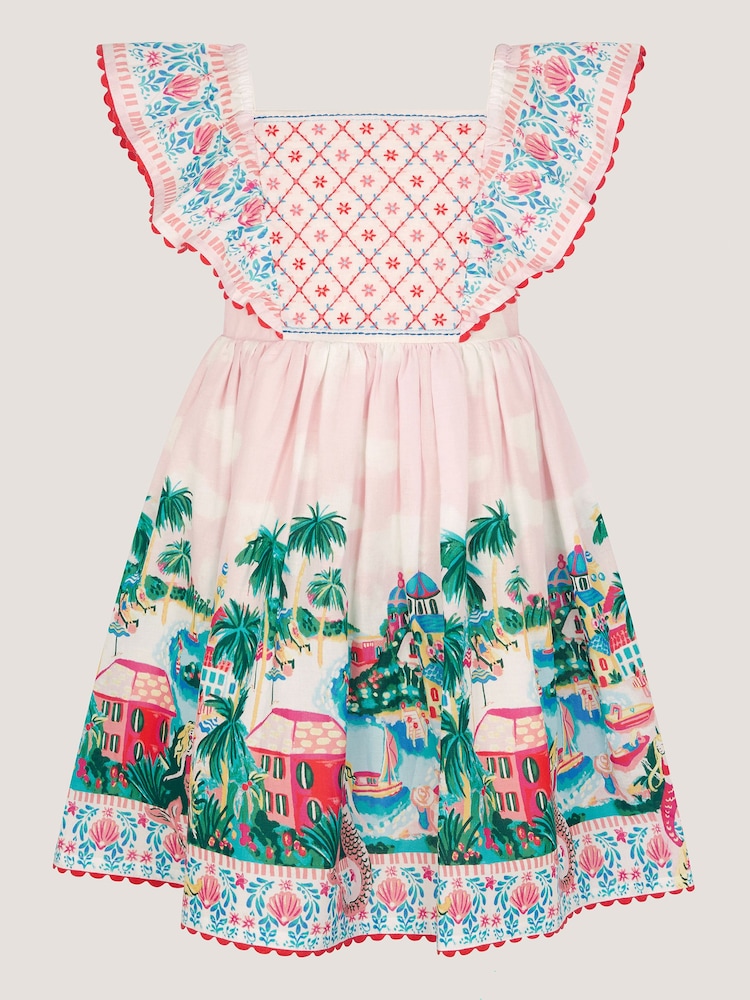 Monsoon Pink Resort Scene Smock Dress - Image 2 of 4 Monsoon Pink Resort Scene Smock Dress - Image 2 of 4