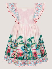 Monsoon Pink Resort Scene Smock Dress - Image 3 of 4