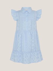 Monsoon Blue Broderie Shirt Dress - Image 1 of 3
