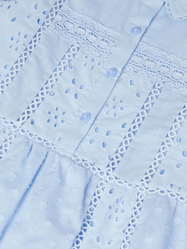 Monsoon Blue Broderie Shirt Dress - Image 3 of 3