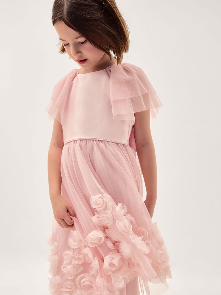 Monsoon Pink Eden Appliqué Rose Tulle Dress - Image 2 of 5