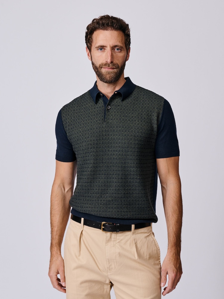 Aubin Blue Coleridge Textured Front Polo Shirt - Image 1 of 5