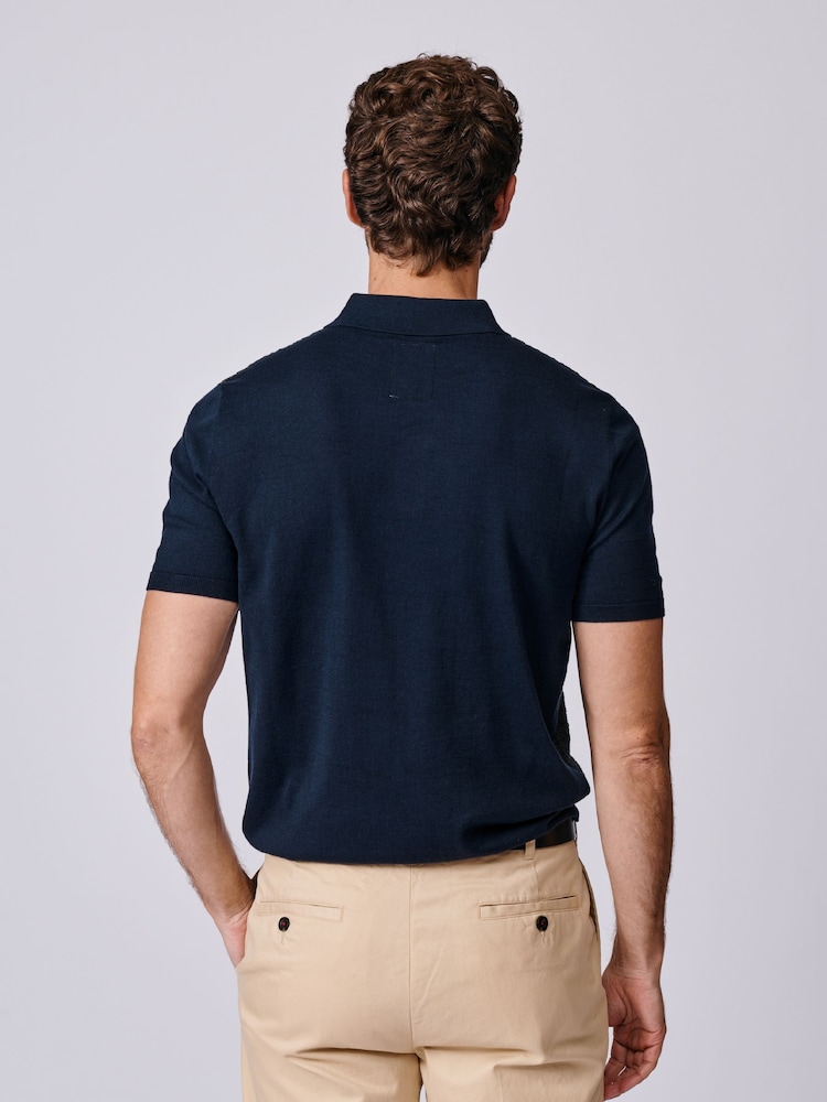 Aubin Blue Coleridge Textured Front Polo Shirt - Image 2 of 5