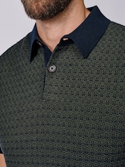 Aubin Blue Coleridge Textured Front Polo Shirt - Image 4 of 5