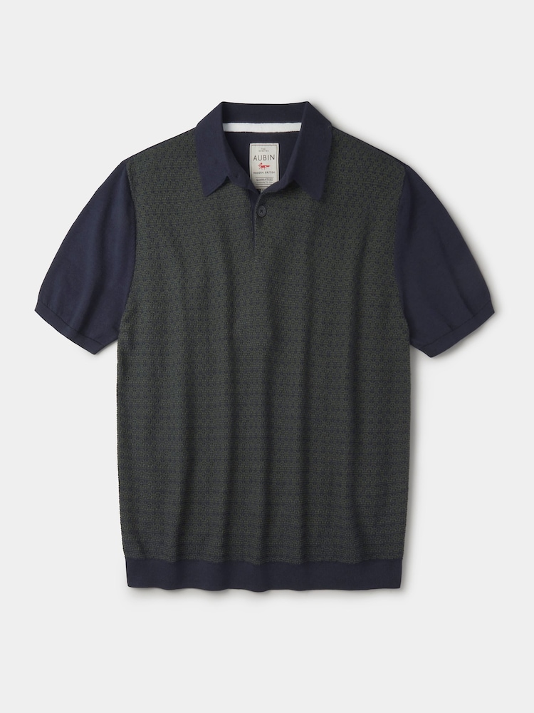 Aubin Blue Coleridge Textured Front Polo Shirt - Image 5 of 5