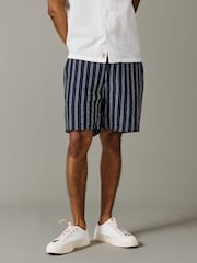 Pantalones cortos de lino a rayas con parte delantera plana de Aubin Elwis - Imagen 1 de 5