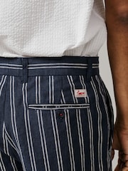 Pantalones cortos de lino a rayas con parte delantera plana de Aubin Elwis - Imagen 4 de 5