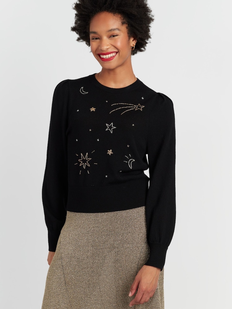 Chinti & Parker Laura Whitmore Constellation Star Black Sweater - Image 1 of 5 Chinti & Parker Laura Whitmore Constellation Star Black Sweater - Image 1 of 5
