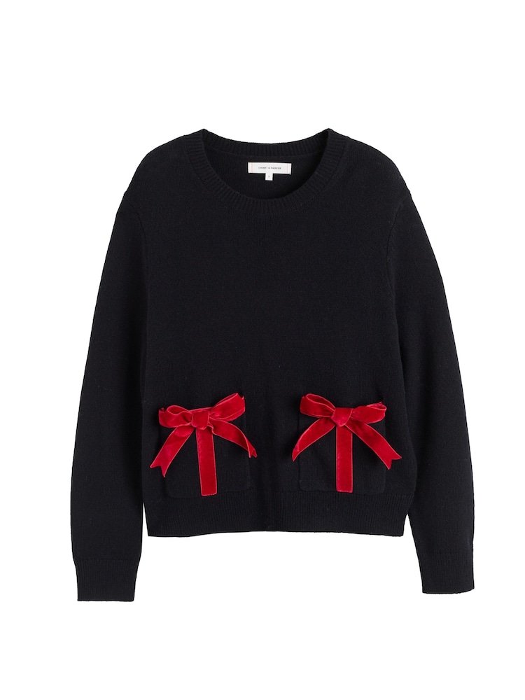 Chinti & Parker Merino Wool Velvet Bow Black Sweater - Image 4 of 4 Chinti & Parker Merino Wool Velvet Bow Black Sweater - Image 4 of 4