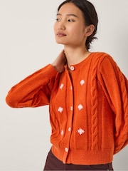 Monsoon Orange Enya Floral Cable Knit Cardigan - Image 1 of 4