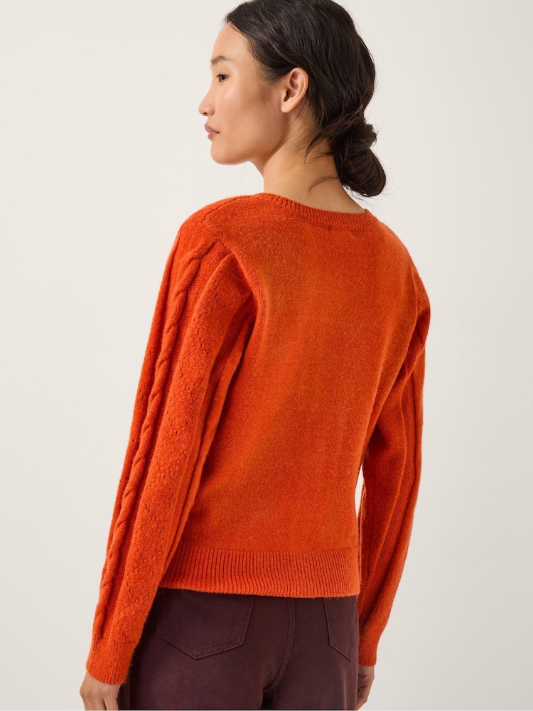 Monsoon Orange Enya Floral Cable Knit Cardigan - Image 2 of 4