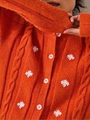 Monsoon Orange Enya Floral Cable Knit Cardigan - Image 4 of 4