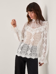 Monsoon White Phoebe Sheer Lace Blouse - Image 1 of 4