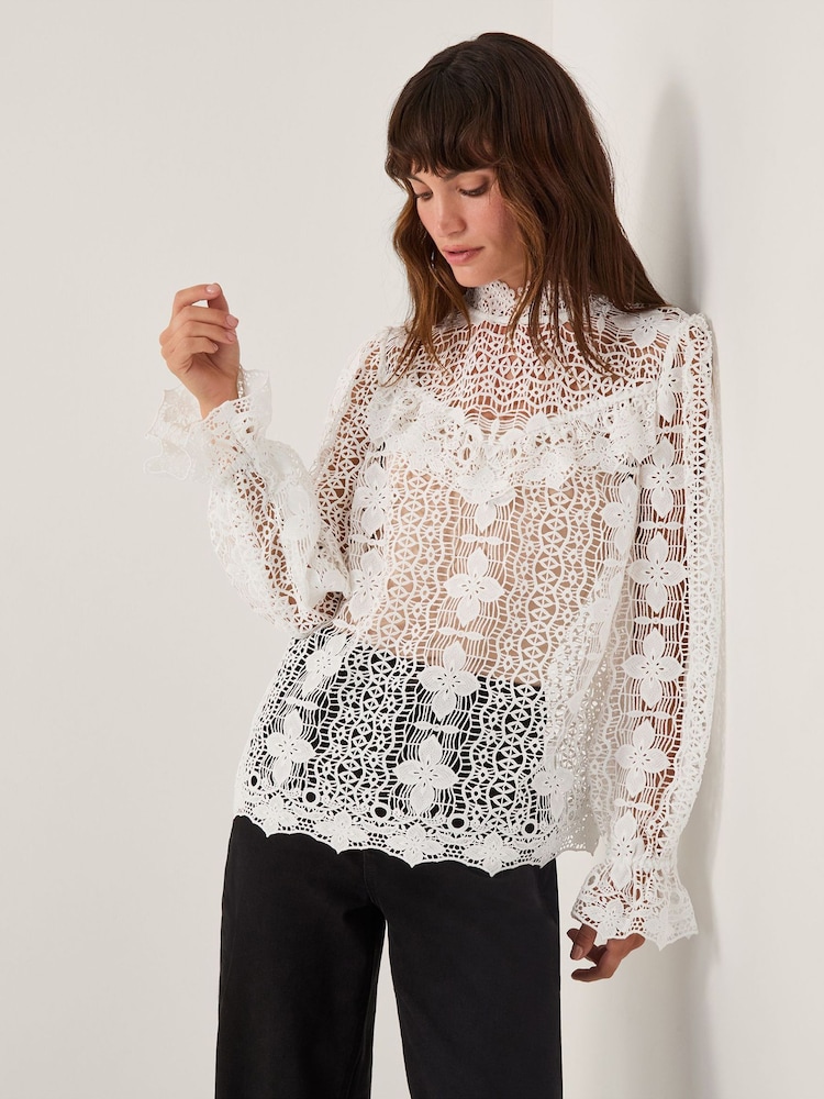 Monsoon White Phoebe Sheer Lace Blouse - Image 1 of 4