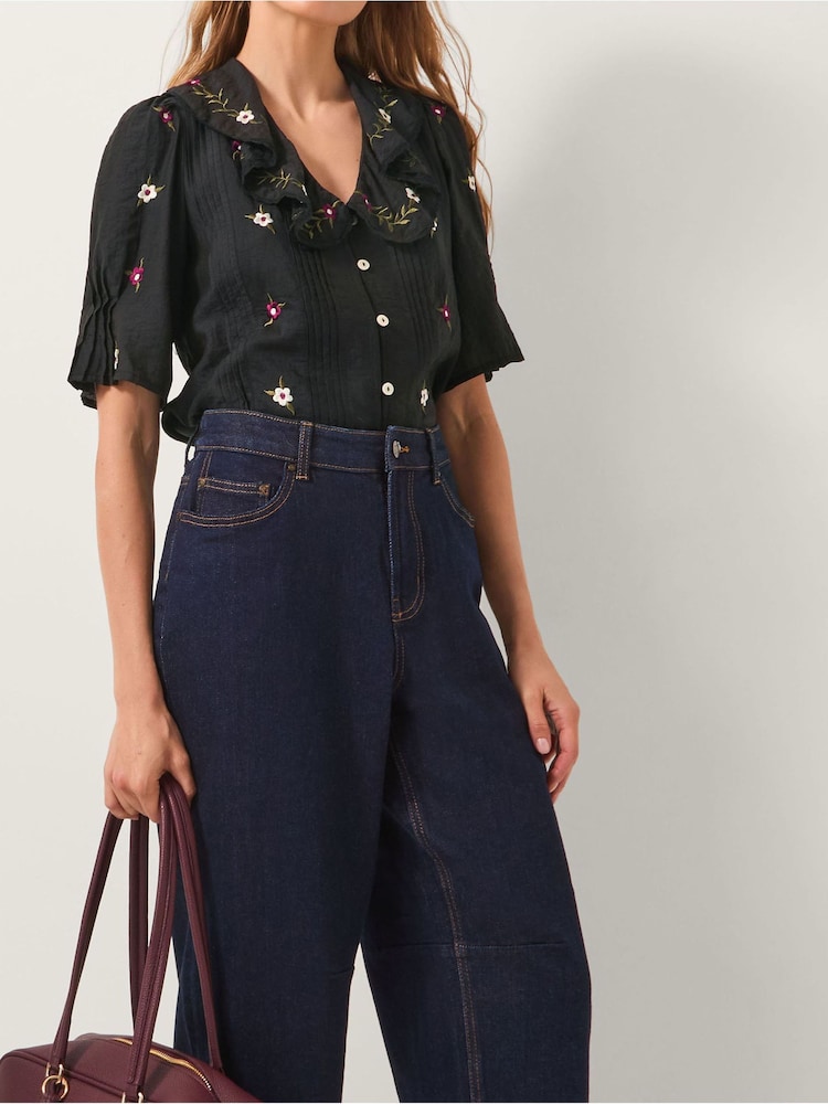 Monsoon Black Elsie Floral Embroidered Shirt - Image 1 of 5