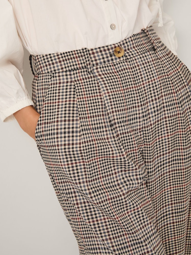 Monsoon Cream Carmen Check Wide Leg Trousers - Image 5 of 5