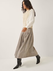 Monsoon Cream Carmen Check Pleat Midi Skirt - Image 1 of 6