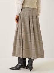 Monsoon Cream Carmen Check Pleat Midi Skirt - Image 2 of 6
