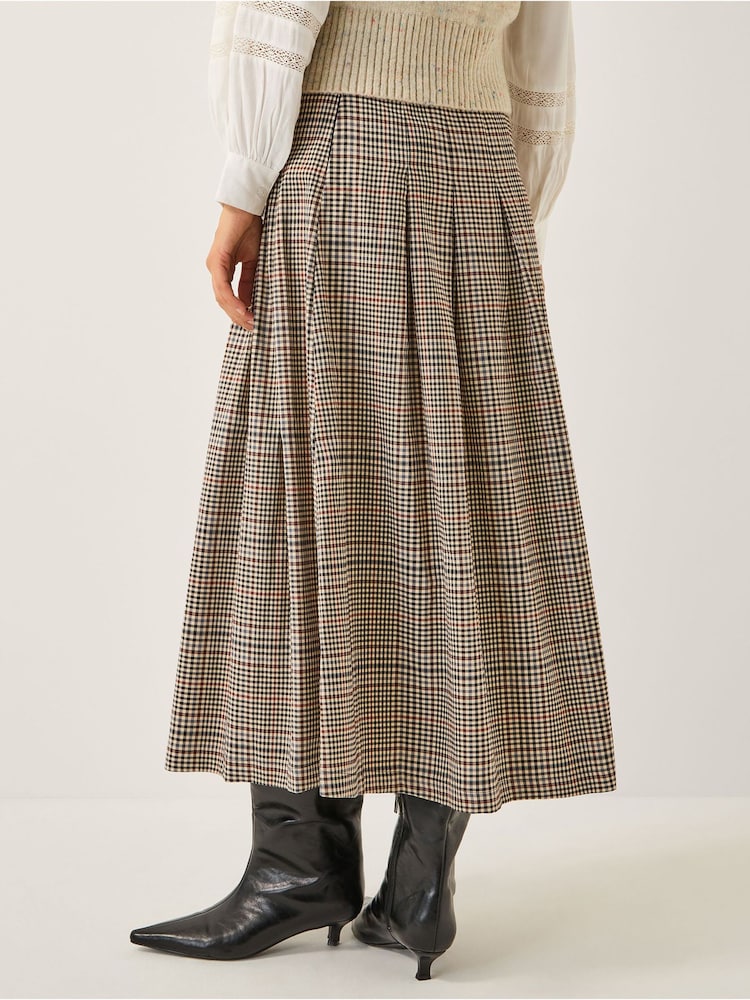 Monsoon Cream Carmen Check Pleat Midi Skirt - Image 2 of 6