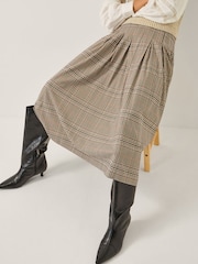 Monsoon Cream Carmen Check Pleat Midi Skirt - Image 3 of 6