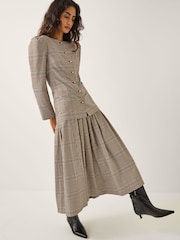 Monsoon Cream Carmen Check Pleat Midi Skirt - Image 4 of 6
