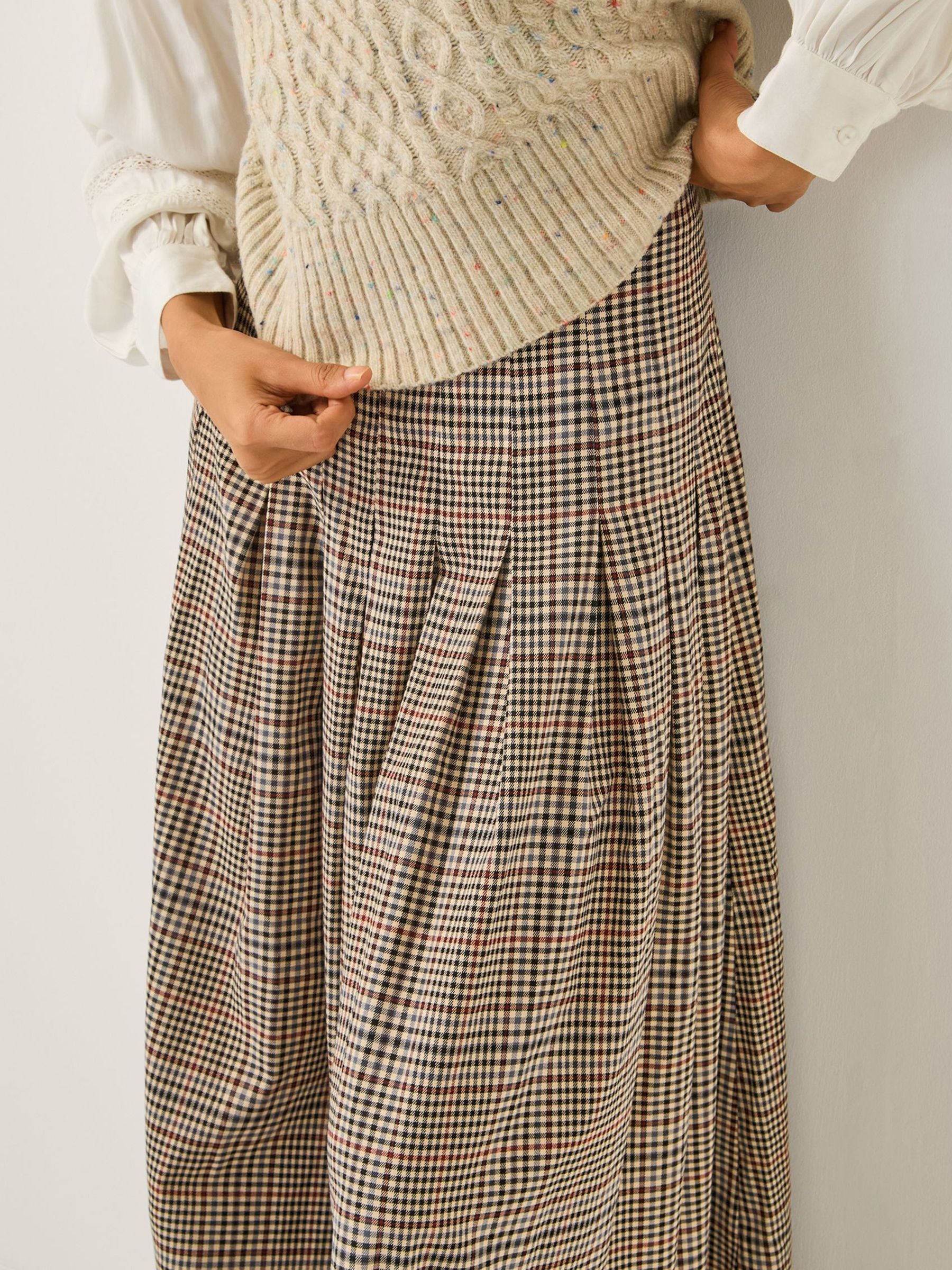Buy Monsoon Cream Carmen Check Pleat Midi Skirt from Next USA