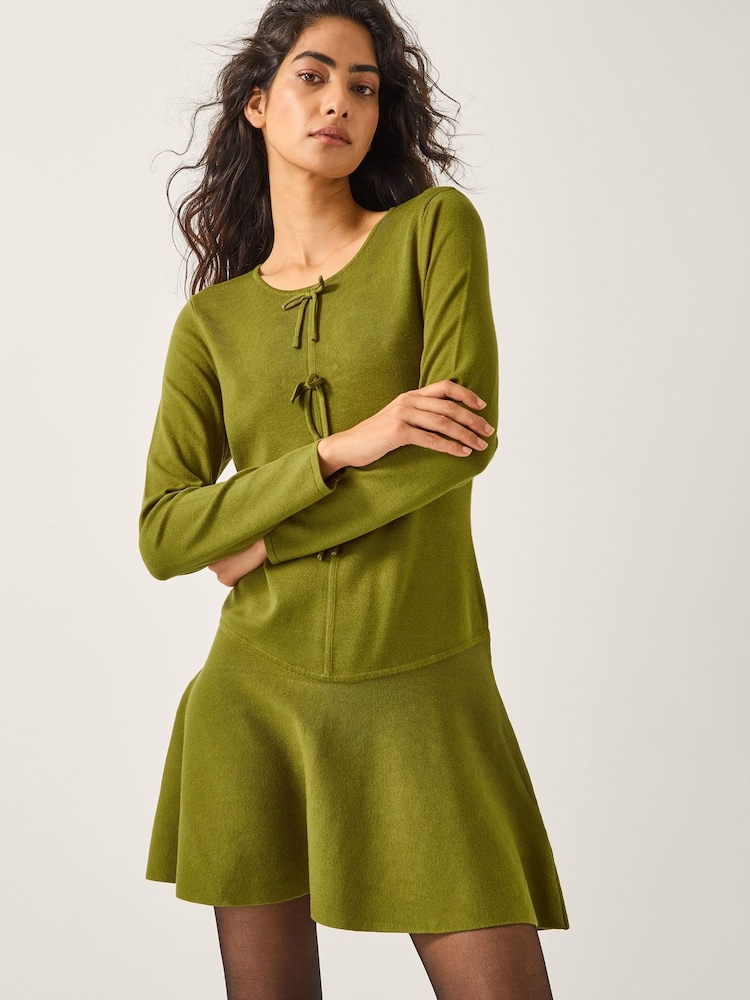 Monsoon Green Bayle Bow Knit Mini Dress - Image 1 of 6