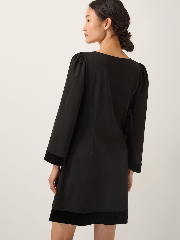 Monsoon Black Blair Velvet Bow Long Sleeve Mini Dress - Image 2 of 5