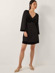 Monsoon Black Blair Velvet Bow Long Sleeve Mini Dress - Image 3 of 5