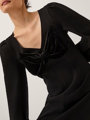 Monsoon Black Blair Velvet Bow Long Sleeve Mini Dress - Image 4 of 5